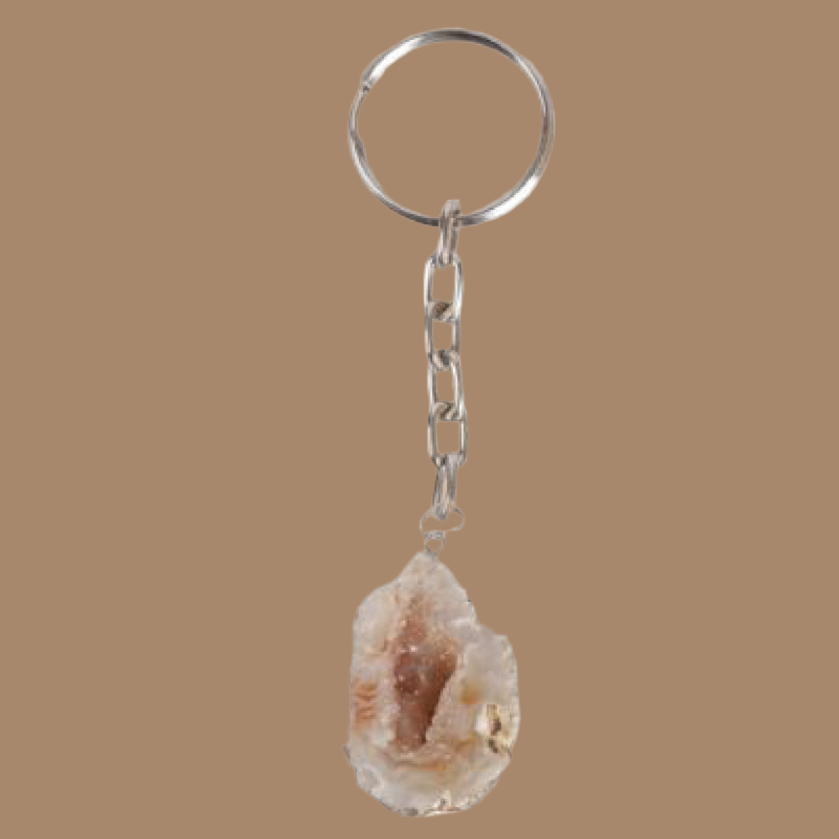 Agaat Geode Sleutelhanger Wit