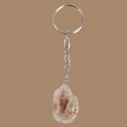 Agaat Geode Sleutelhanger Wit